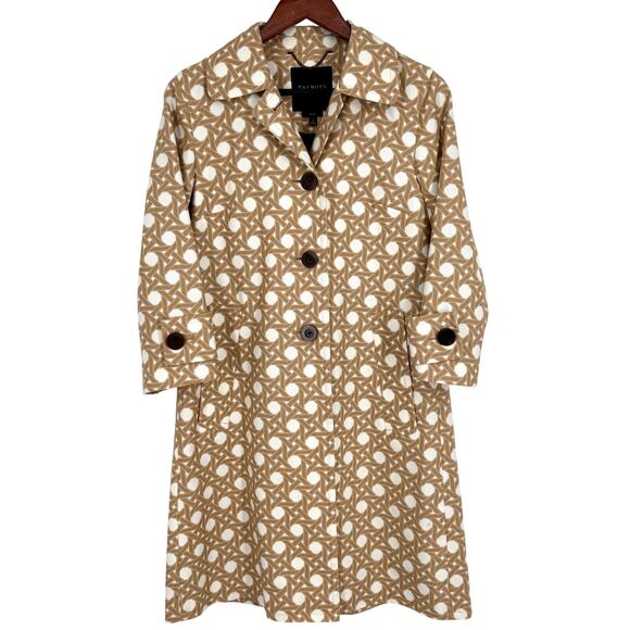 Talbots Womens Sz 4 Stretchy White Brown Basketweave Coat Jacket Top Formal